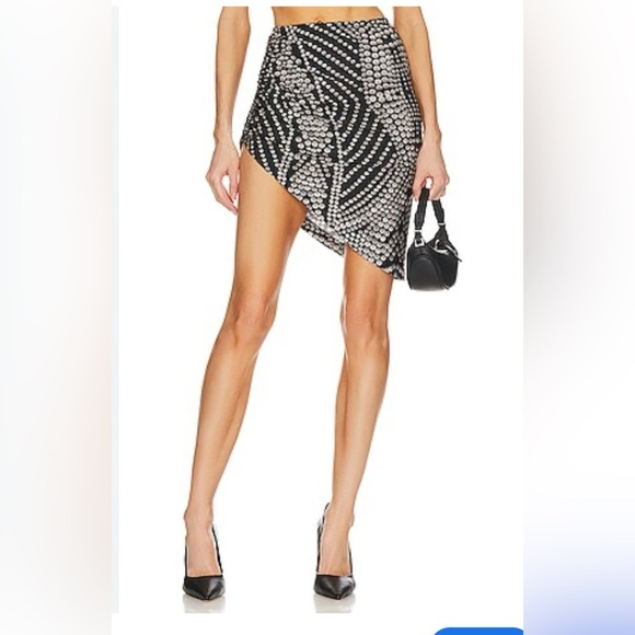 Norma Kamali Asymmetric Side Drape Mini Skirt Black White Size Medium/34 - Picture 2 of 6